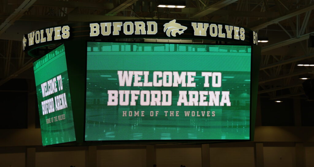 Welcome to Buford Basketball Arena the largest jumbotron in the US in a high school
